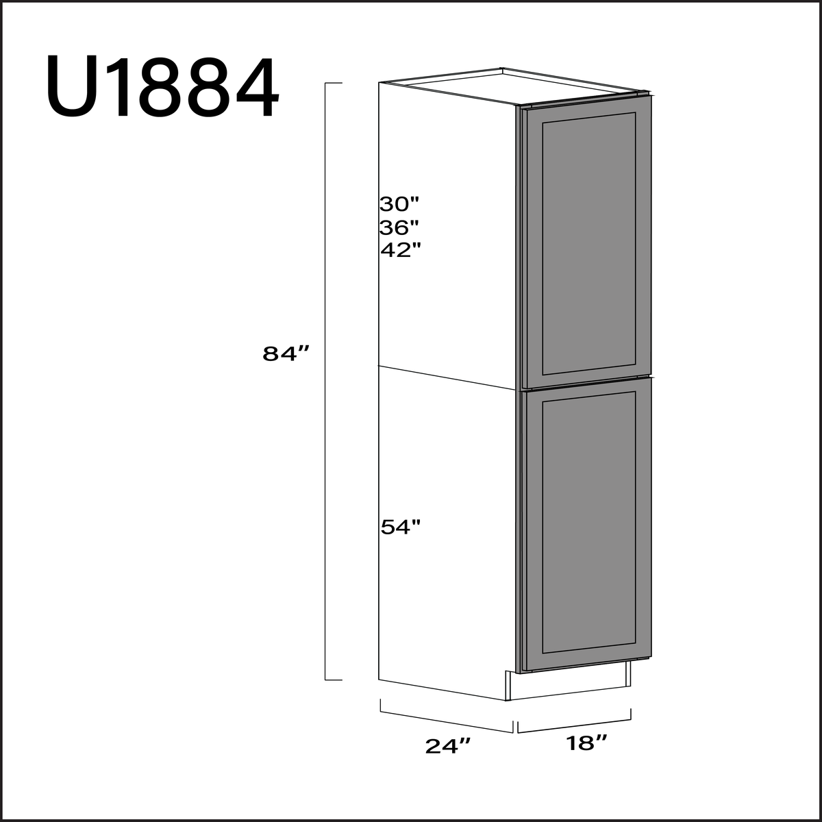 Earth Grey Shaker Single Door Pantry Cabinet - 18" W x 84" H x 24" D