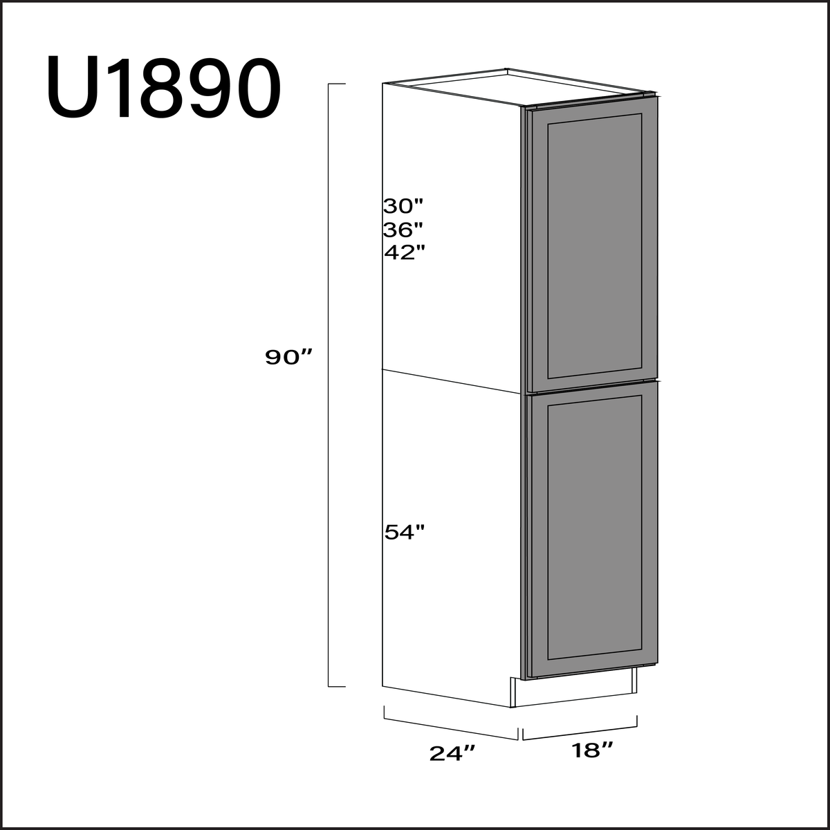 Earth Grey Shaker Single Door Pantry Cabinet - 18" W x 90" H x 24" D