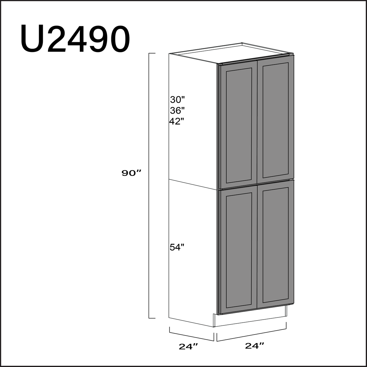 Earth Grey Shaker Double Door Pantry Cabinet - 24" W x 90" H x 24" D