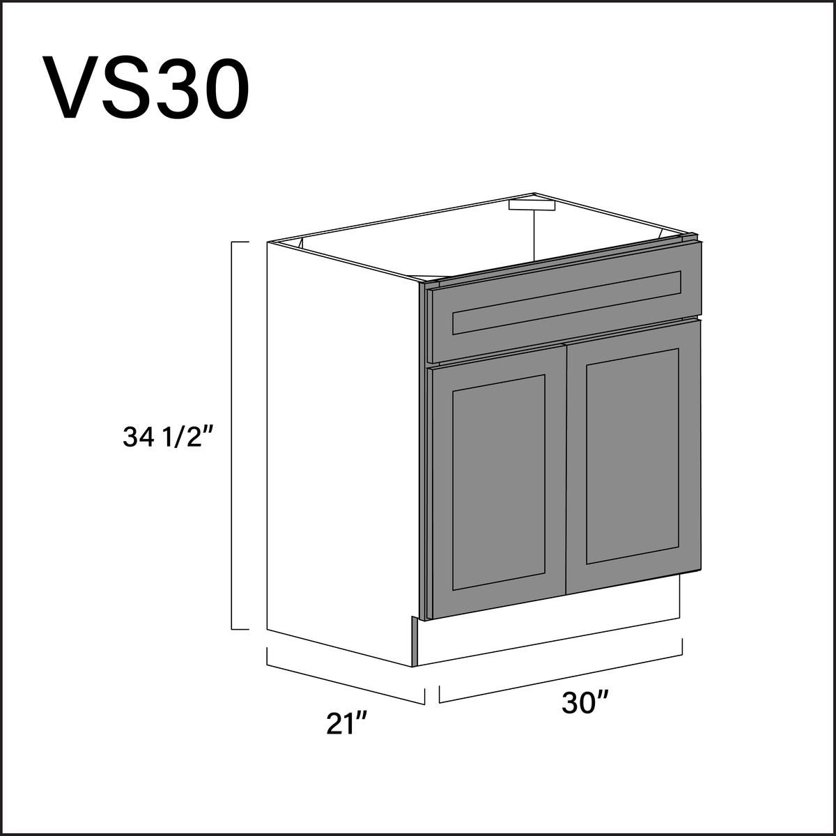 Earth Grey Shaker Vanity Sink Base Cabinet - 30" W x 34.5" H x 21" D