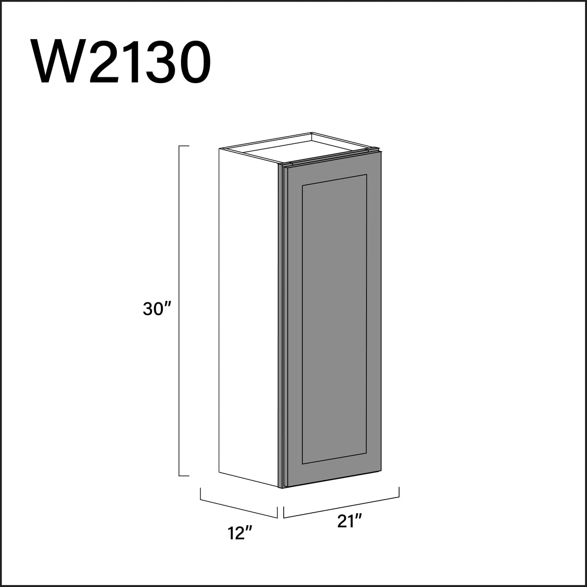 Earth Grey Shaker Single Door Wall Cabinet - 21" W x 30" H x 12" D APEX Cabinetry