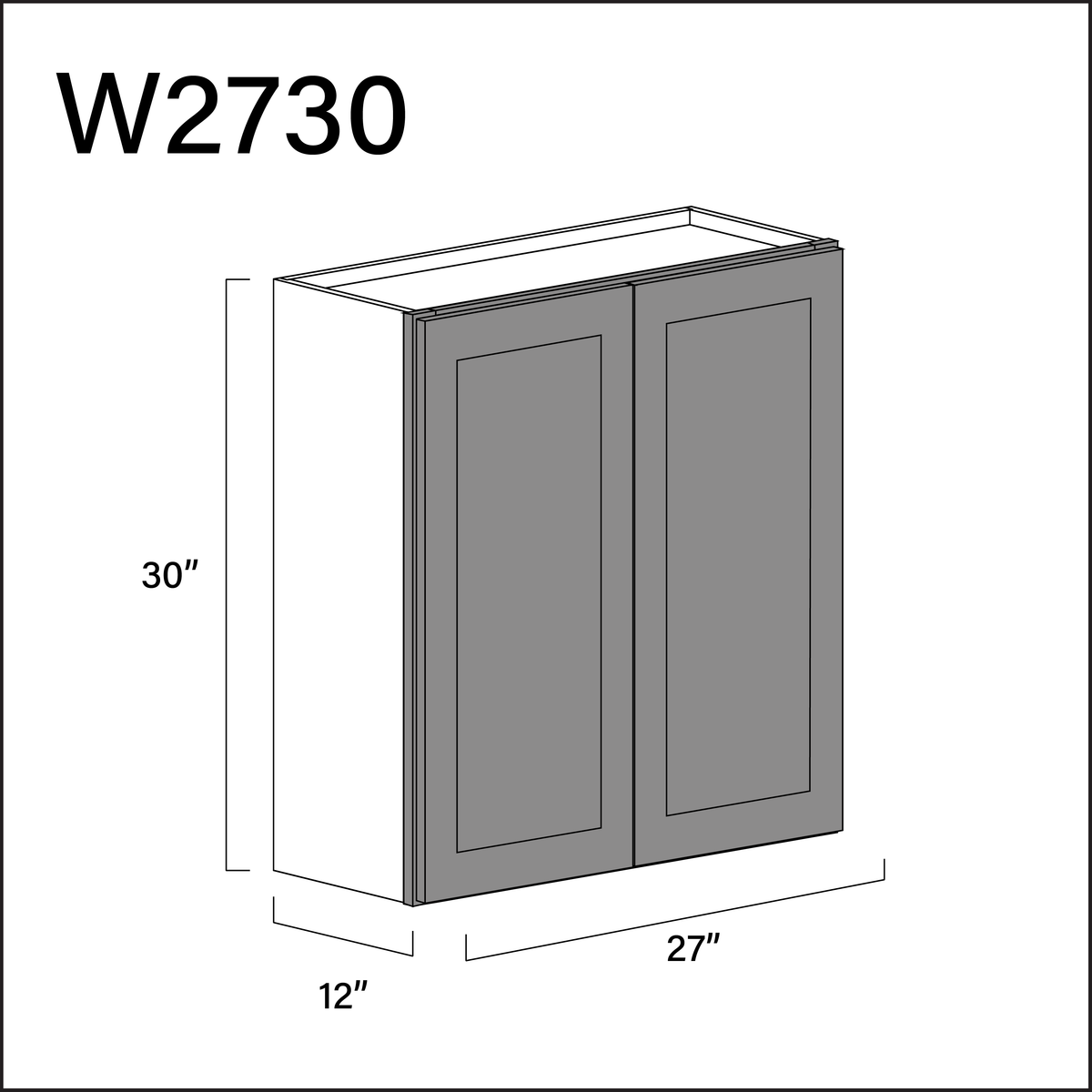 Earth Grey Shaker Double Door Wall Cabinet - 27" W x 30" H x 12" D