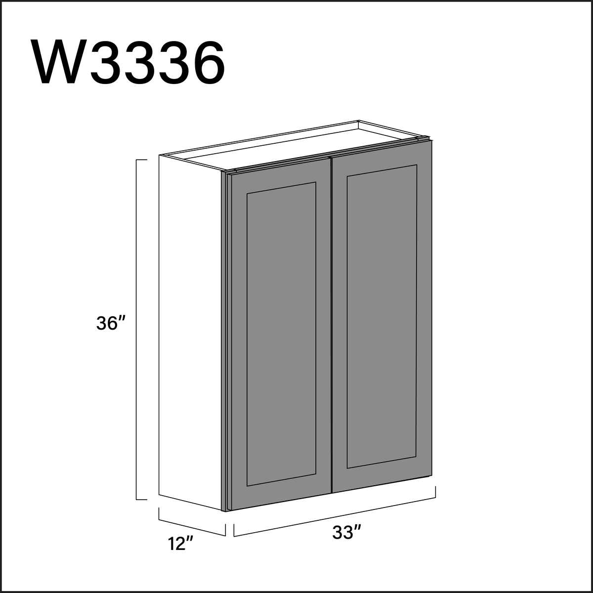 Earth Grey Shaker Double Door Wall Cabinet - 33" W x 36" H x 12" D