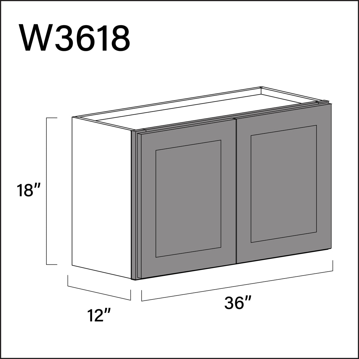 Earth Grey Shaker Double Door Wall Cabinet - 36" W x 18" H x 12" D