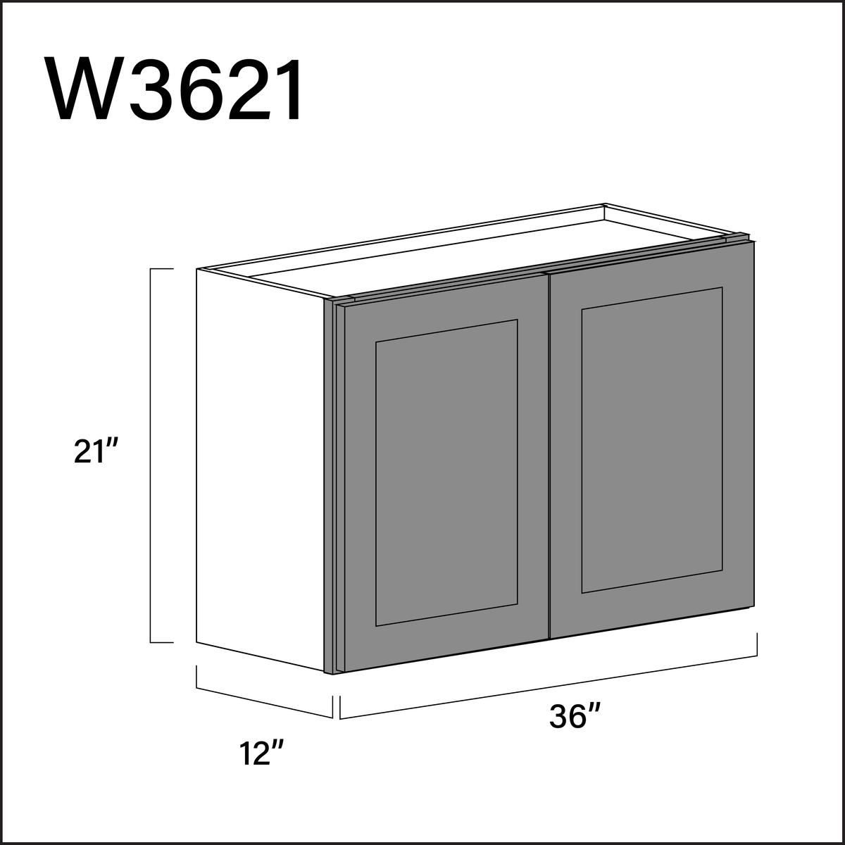 Earth Grey Shaker Double Door Wall Cabinet - 36" W x 21" H x 12" D