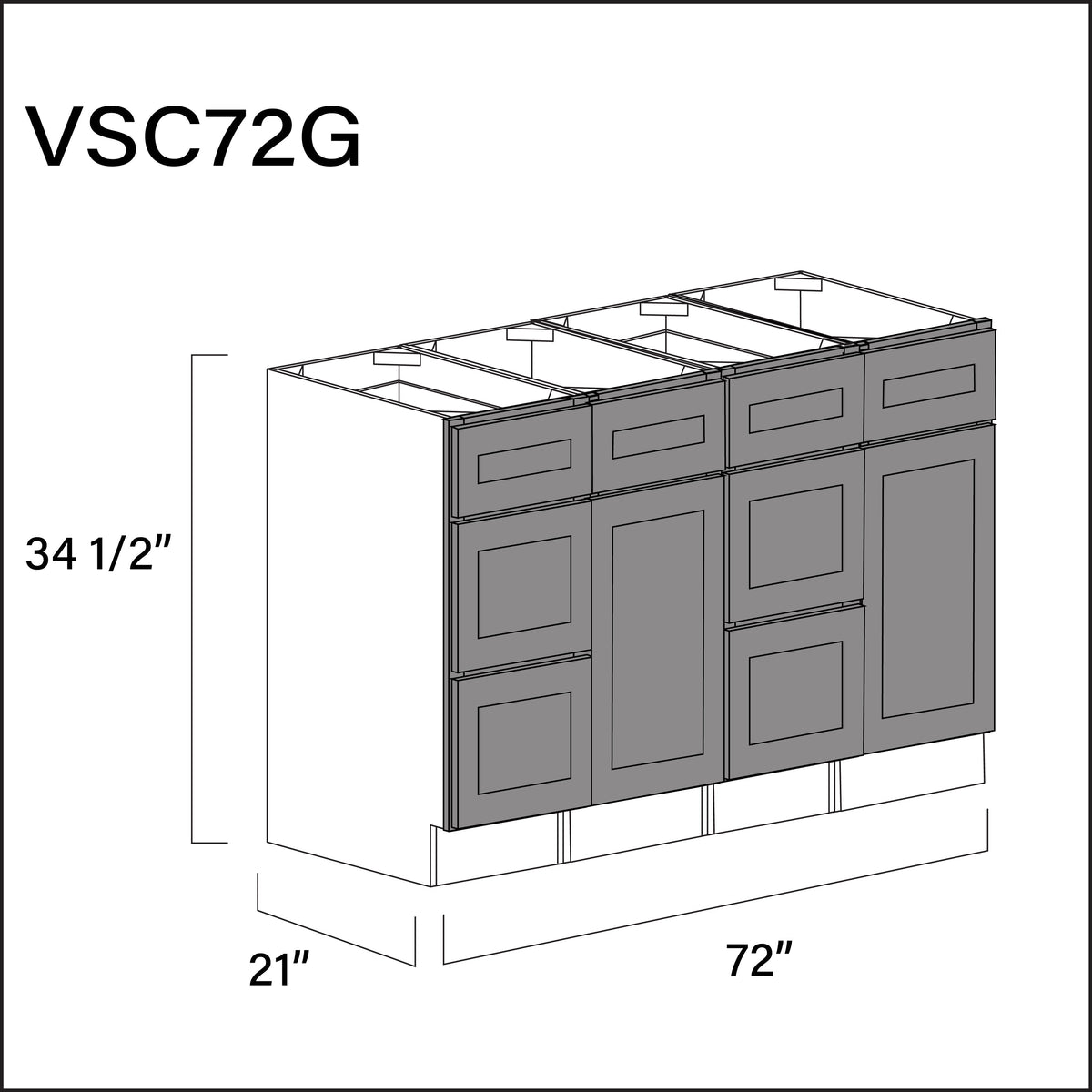 Earth Grey Shaker Vanity Sink Combo G Cabinets - 72" W x 34.5" H x 21" D