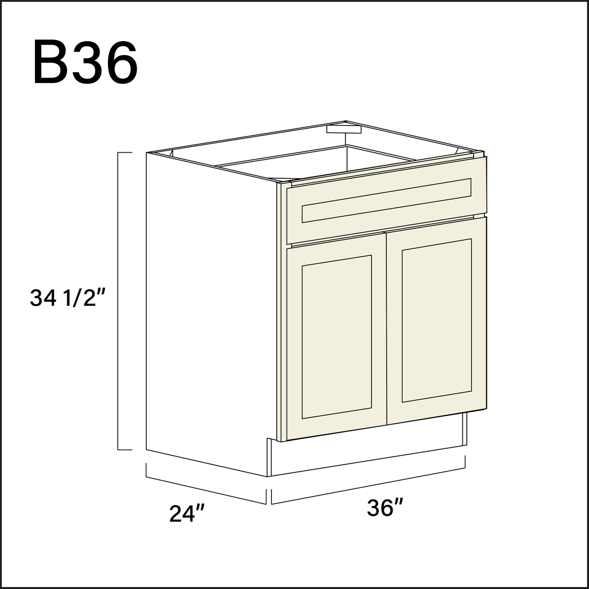 Milkshake White 1 Drawer 2 Door Kitchen Base Cabinet - 36" W x 34.5" H x 24" D
