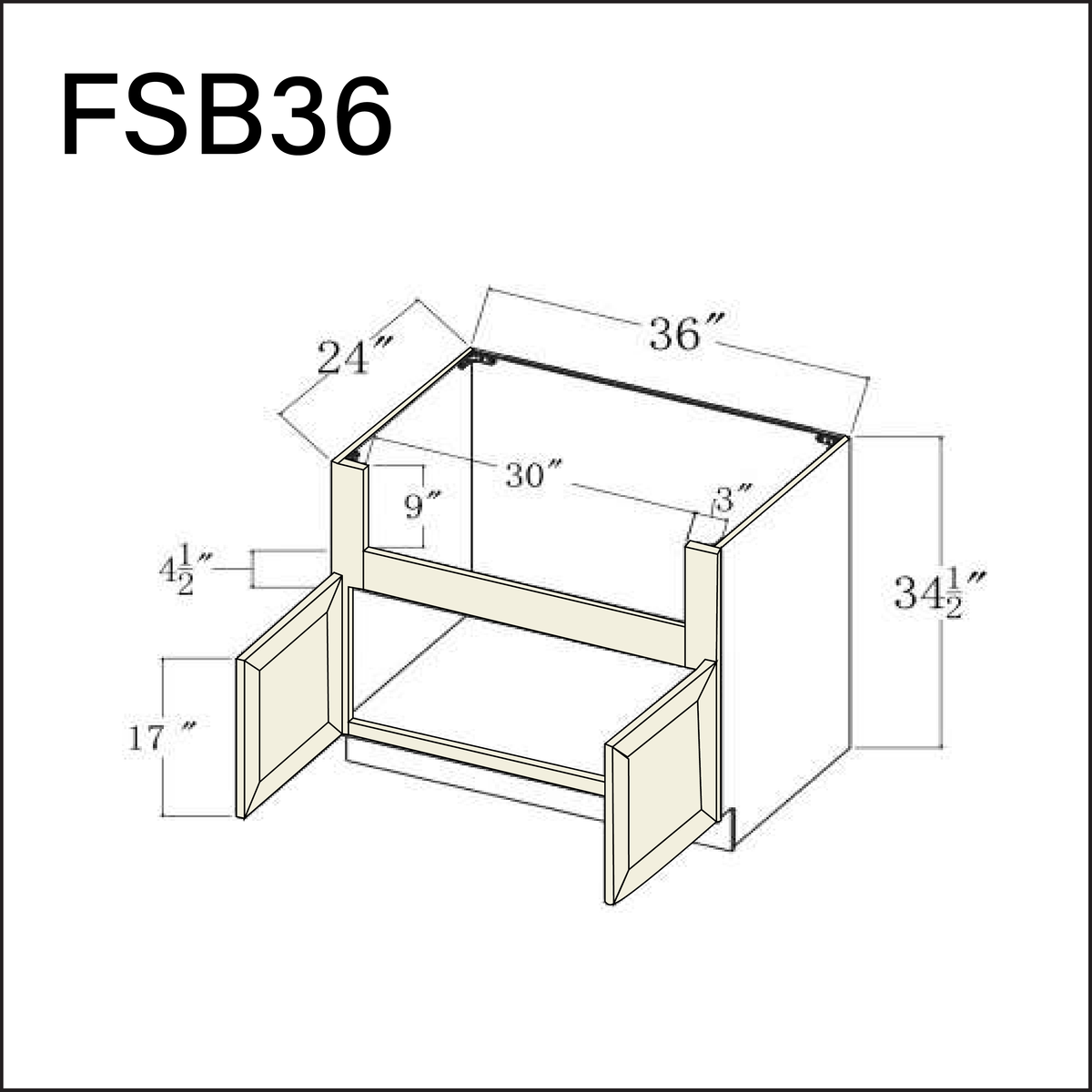 Milkshake White Farmer Sink Base Kitchen Cabinet - 36" W x 34.5" H x 24" D