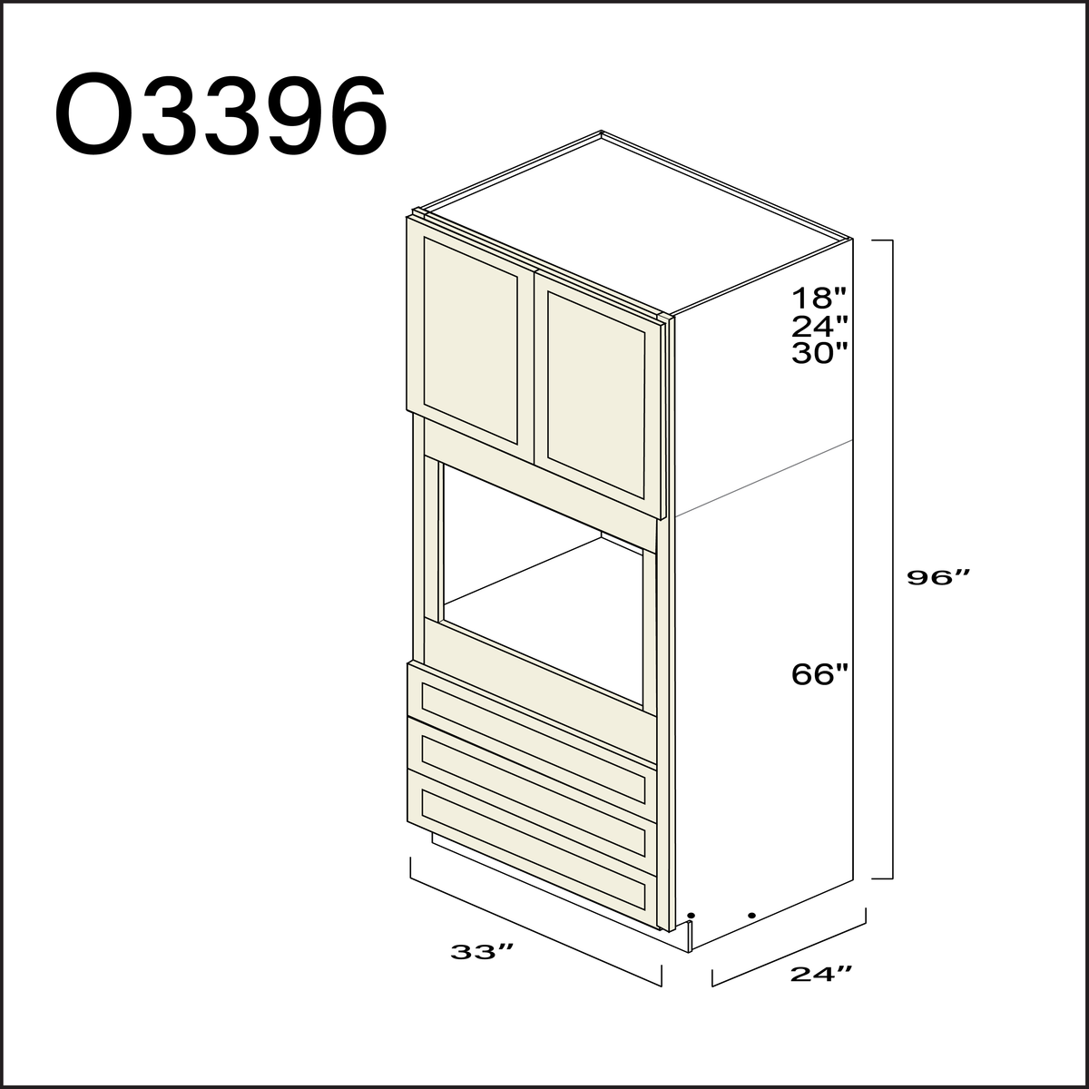 Milkshake White Single Oven Cabinet - 33" W x 96" H x 24" D