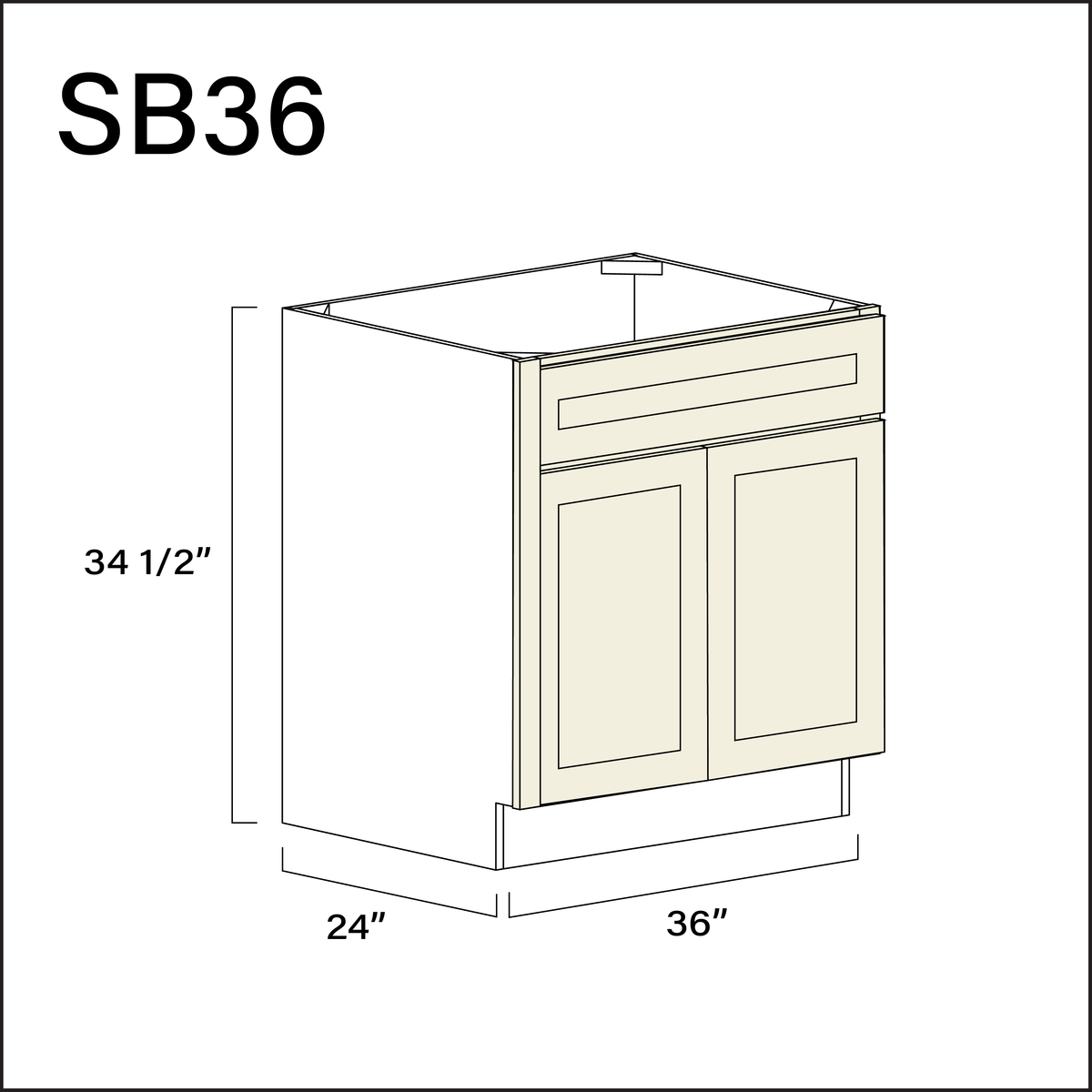Milkshake White Sink Base Kitchen Cabinet - 36" W x 34.5" H x 24" D