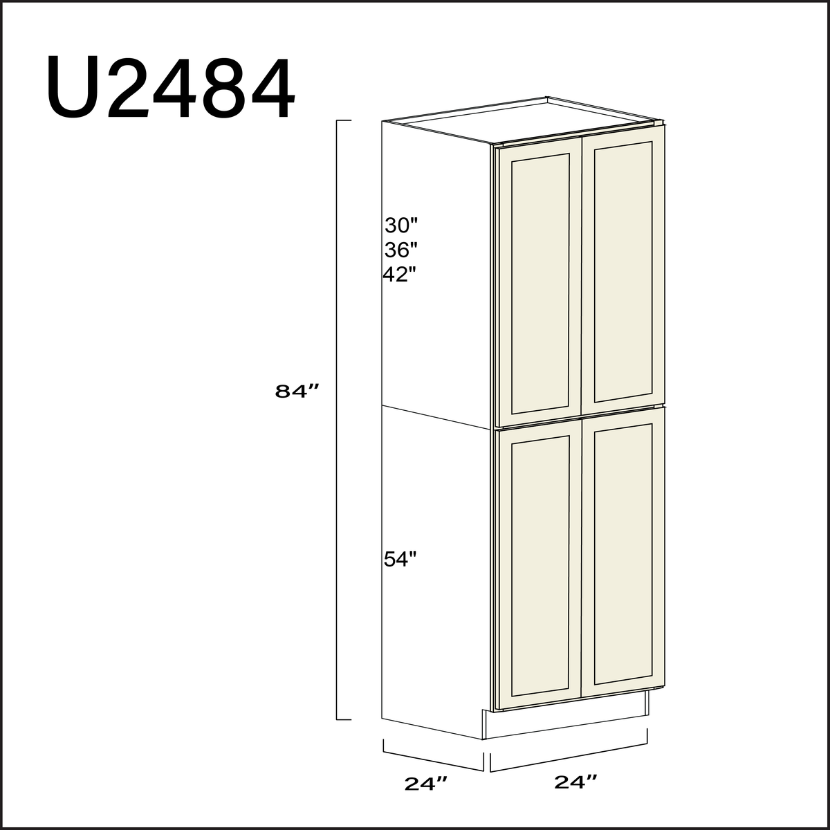 Milkshake White Double Door Pantry Cabinet - 24" W x 84" H x 24" D