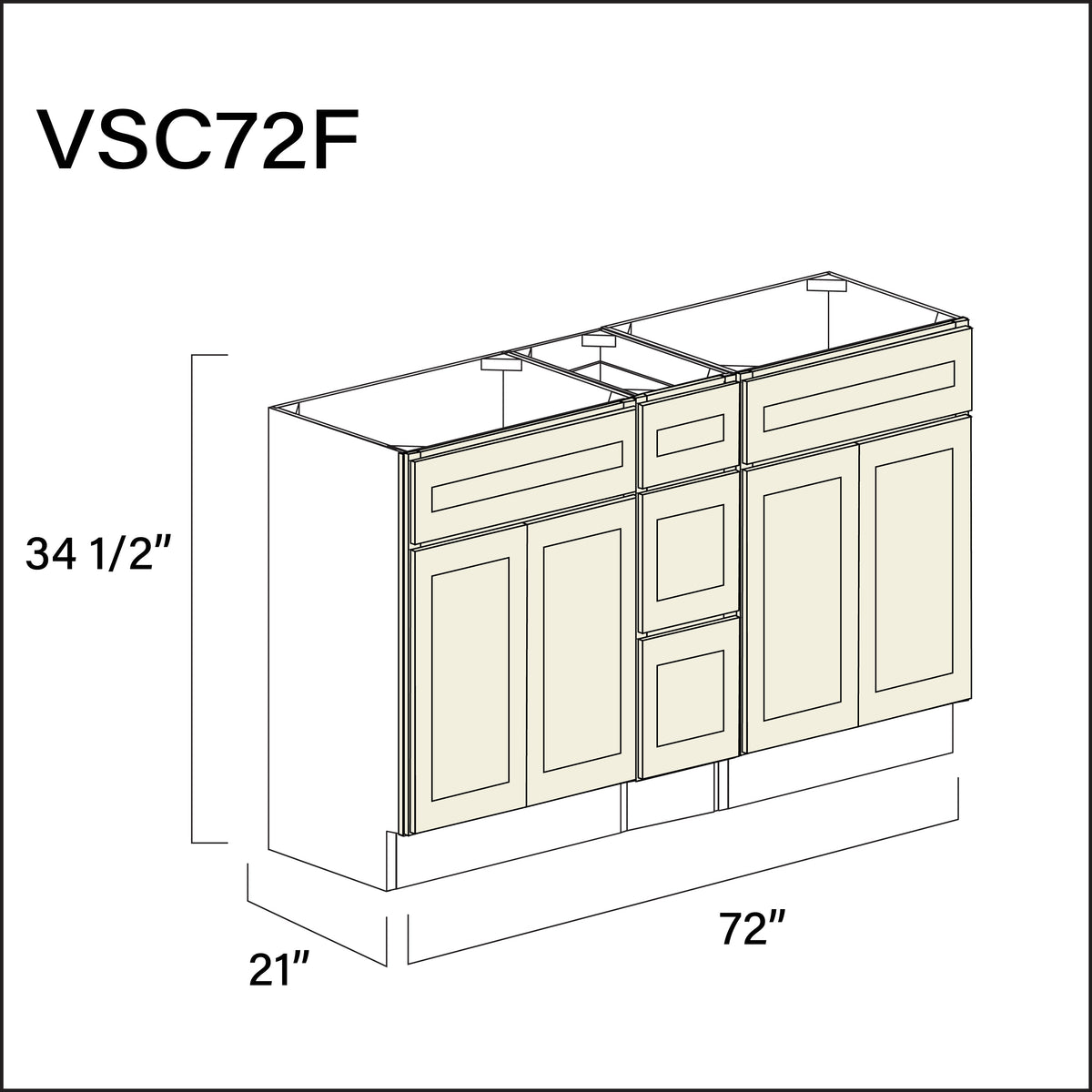 Milkshake White Vanity Sink Combo F Cabinets - 72" W x 34.5" H x 21" D