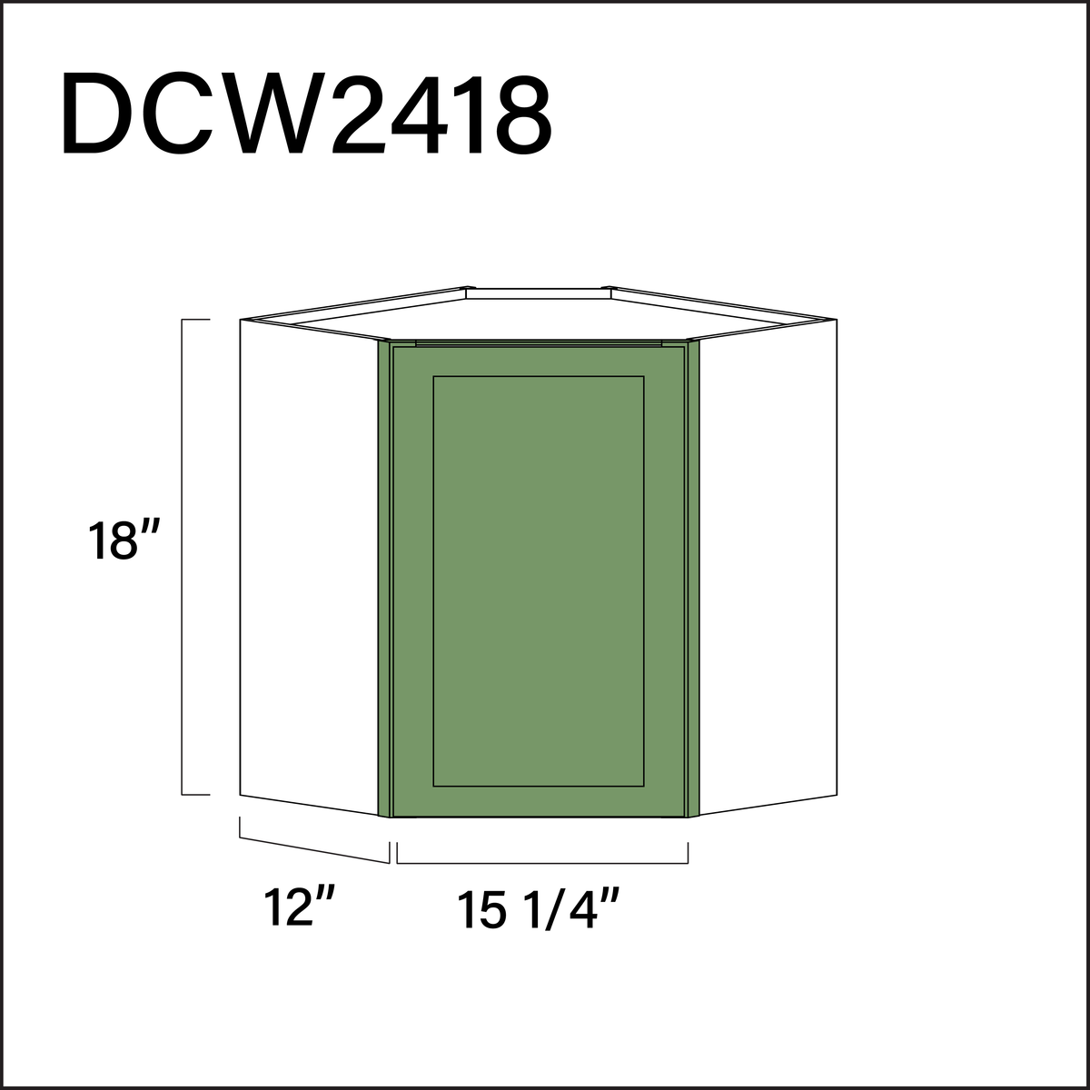 Emerald Green Shaker Diagonal Wall Corner Cabinet - 24" W x 18" H x 12" D