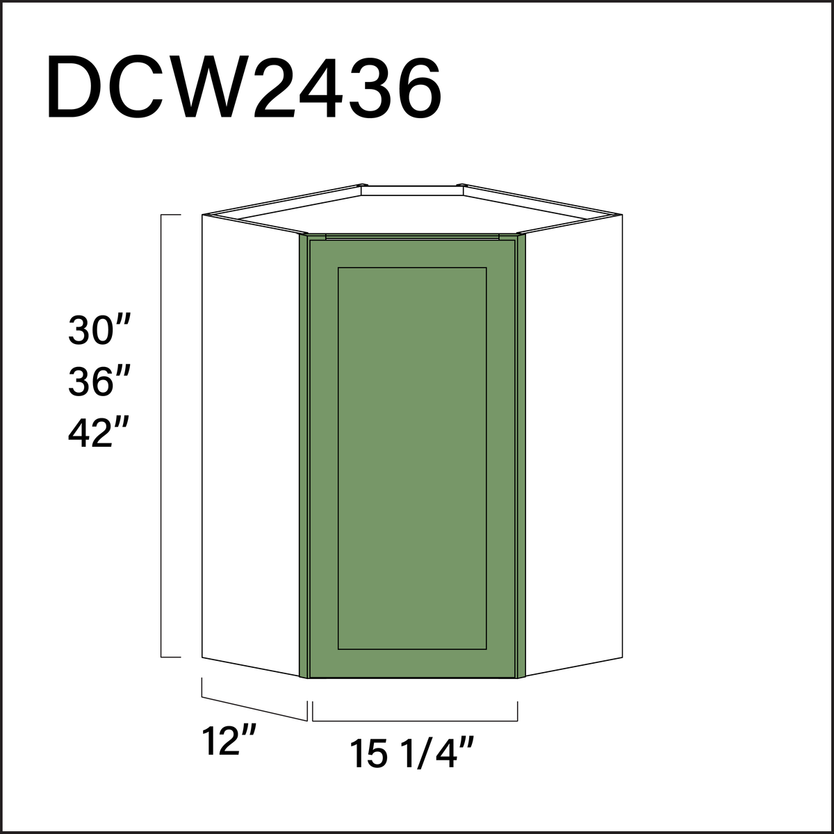 Emerald Green Shaker Diagonal Wall Corner Cabinet - 24" W x 36" H x 12" D