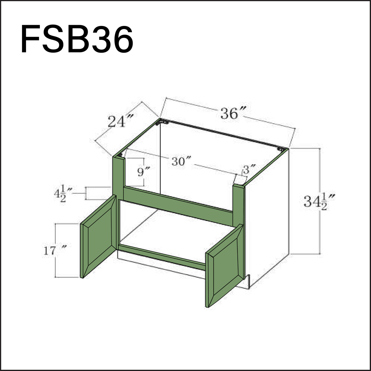 Emerald Green Shaker Farmer Sink Base Kitchen Cabinet - 36" W x 34.5" H x 24" D