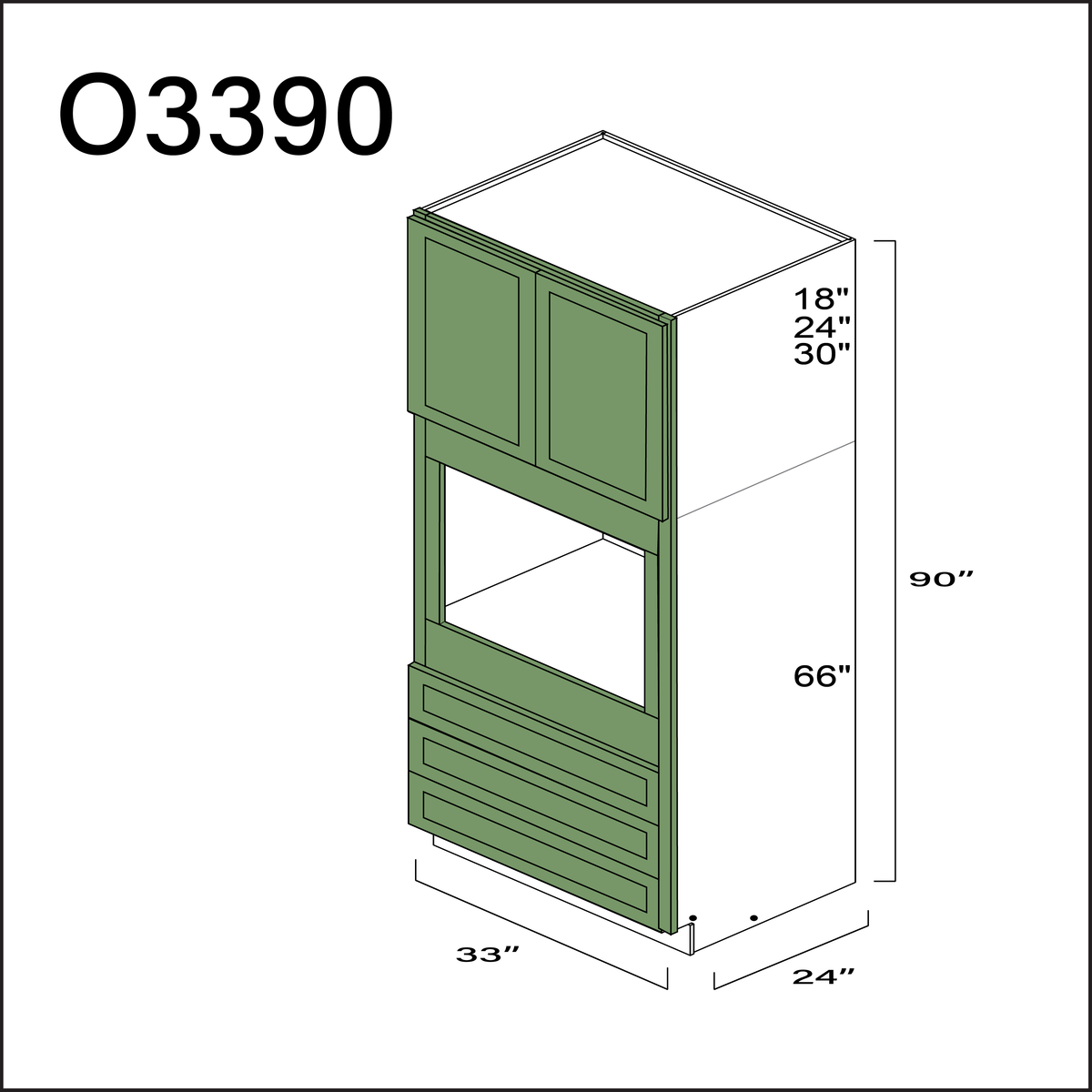 Emerald Green Shaker Single Oven Cabinet - 33" W x 90" H x 24" D