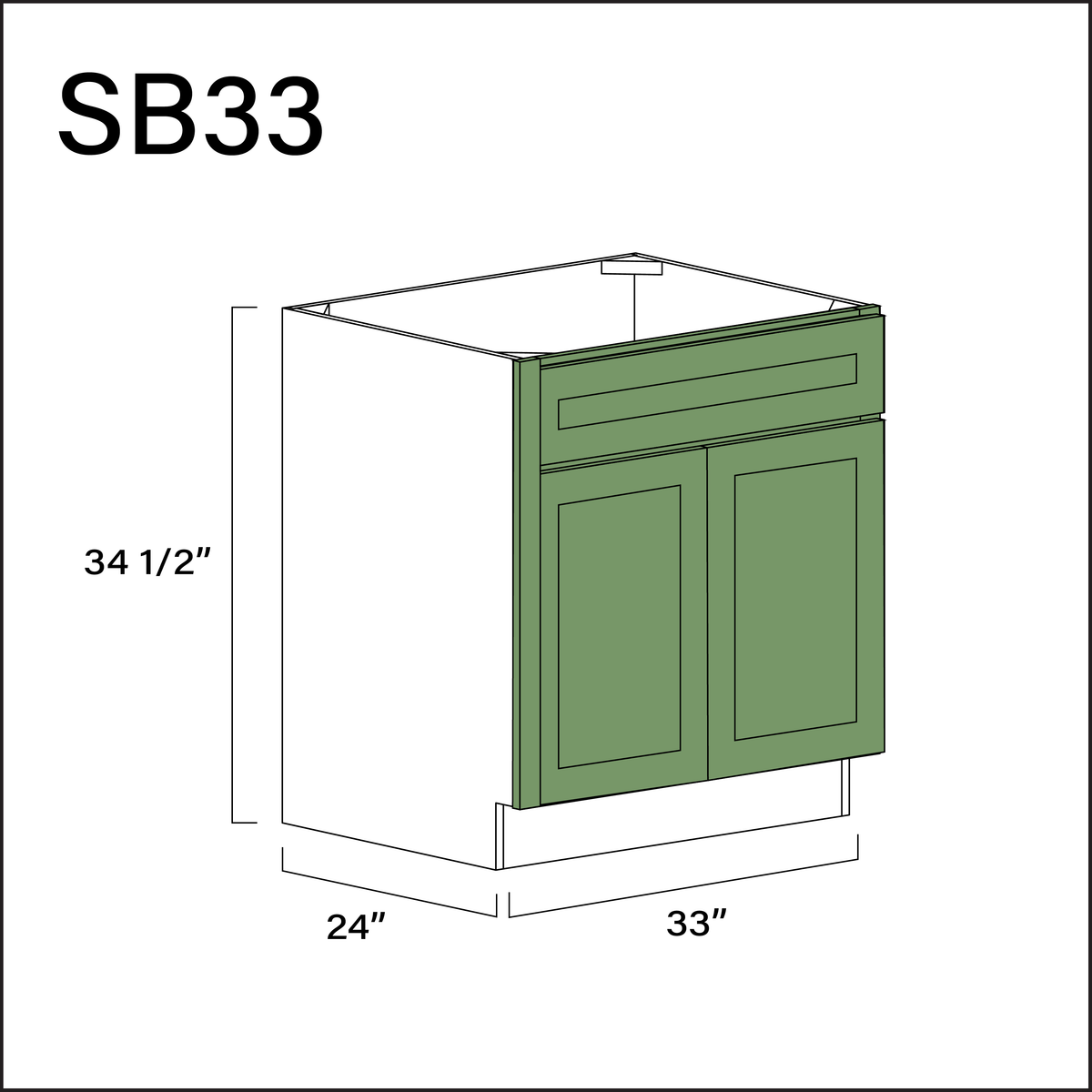 Emerald Green Shaker Sink Base Kitchen Cabinet - 33" W x 34.5" H x 24" D