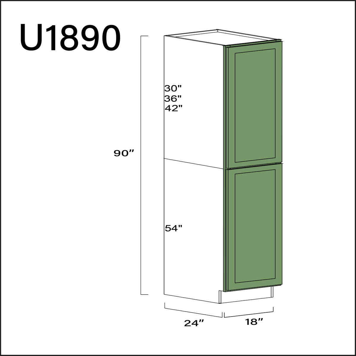 Emerald Green Shaker Single Door Pantry Cabinet - 18" W x 90" H x 24" D