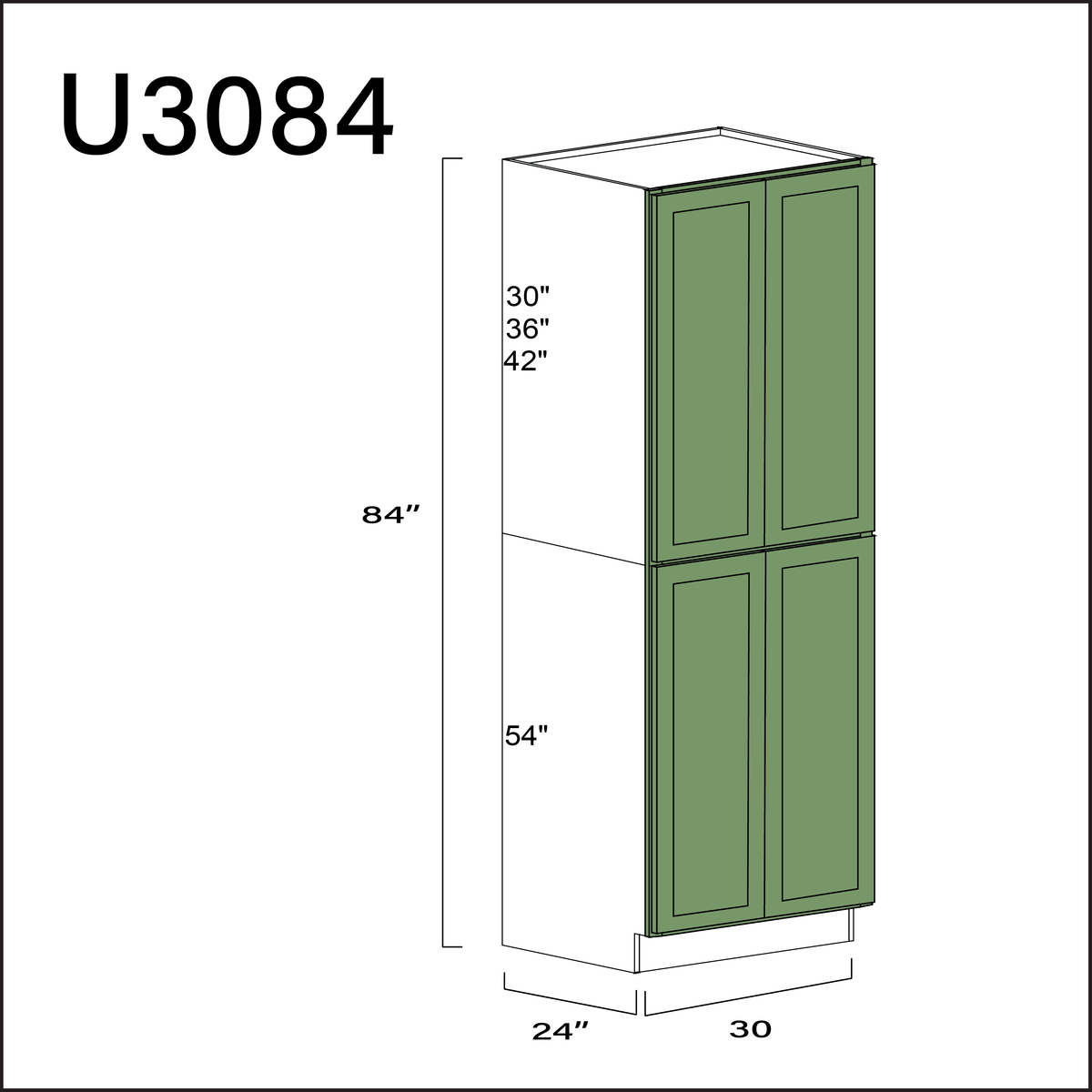 Emerald Green Shaker Double Door Pantry Cabinet - 30" W x 84" H x 24" D