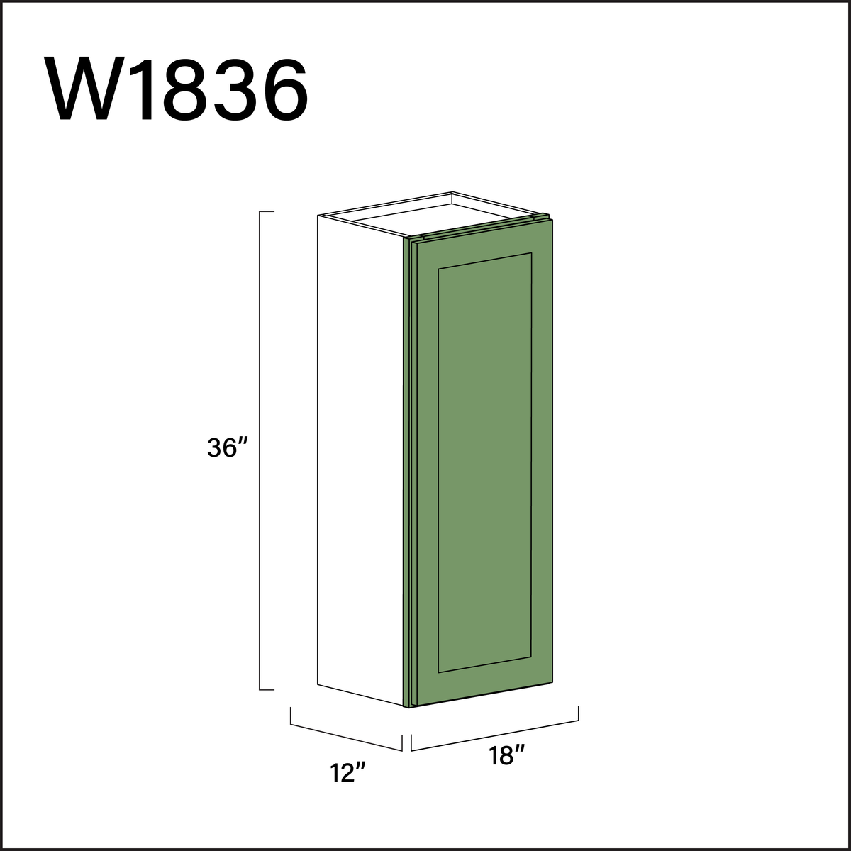 Emerald Green Shaker Single Door Wall Cabinet - 18" W x 36" H x 12" D