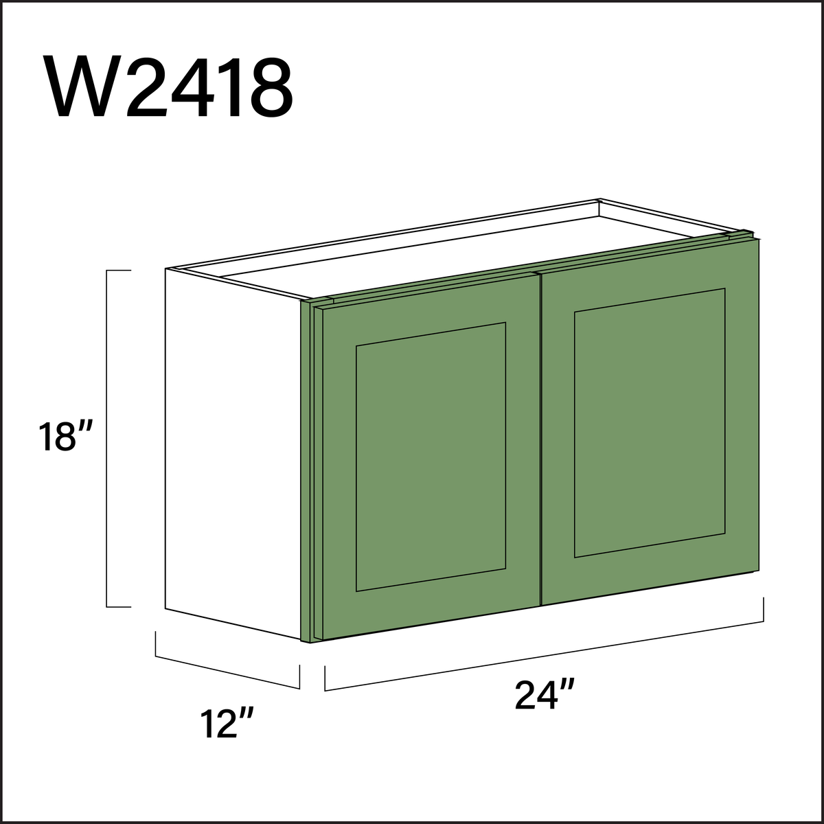 Emerald Green Shaker Double Door Wall Cabinet - 24" W x 18" H x 12" D
