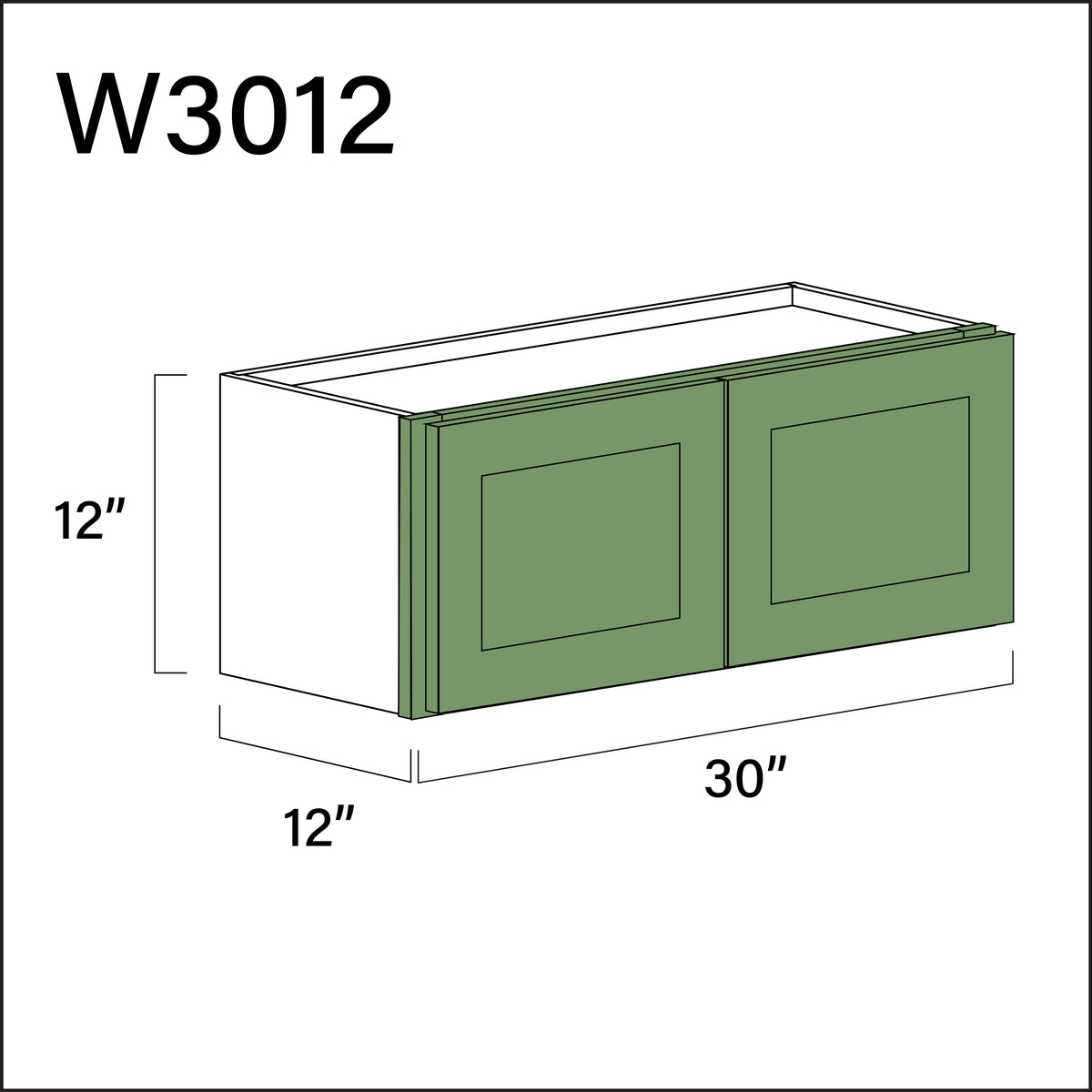 Emerald Green Shaker Double Door Wall Cabinet - 30" W x 12" H x 12" D