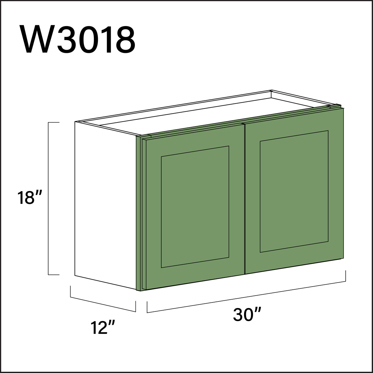 Emerald Green Shaker Double Door Wall Cabinet - 30" W x 18" H x 12" D