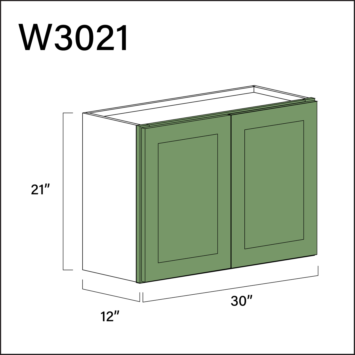 Emerald Green Shaker Double Door Wall Cabinet - 30" W x 21" H x 12" D