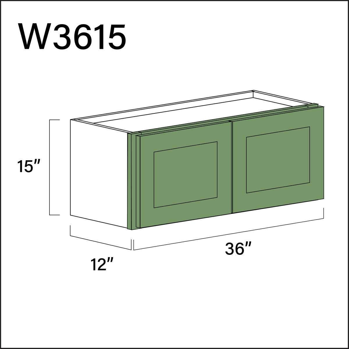 Emerald Green Shaker Double Door Wall Cabinet - 36" W x 15" H x 12" D