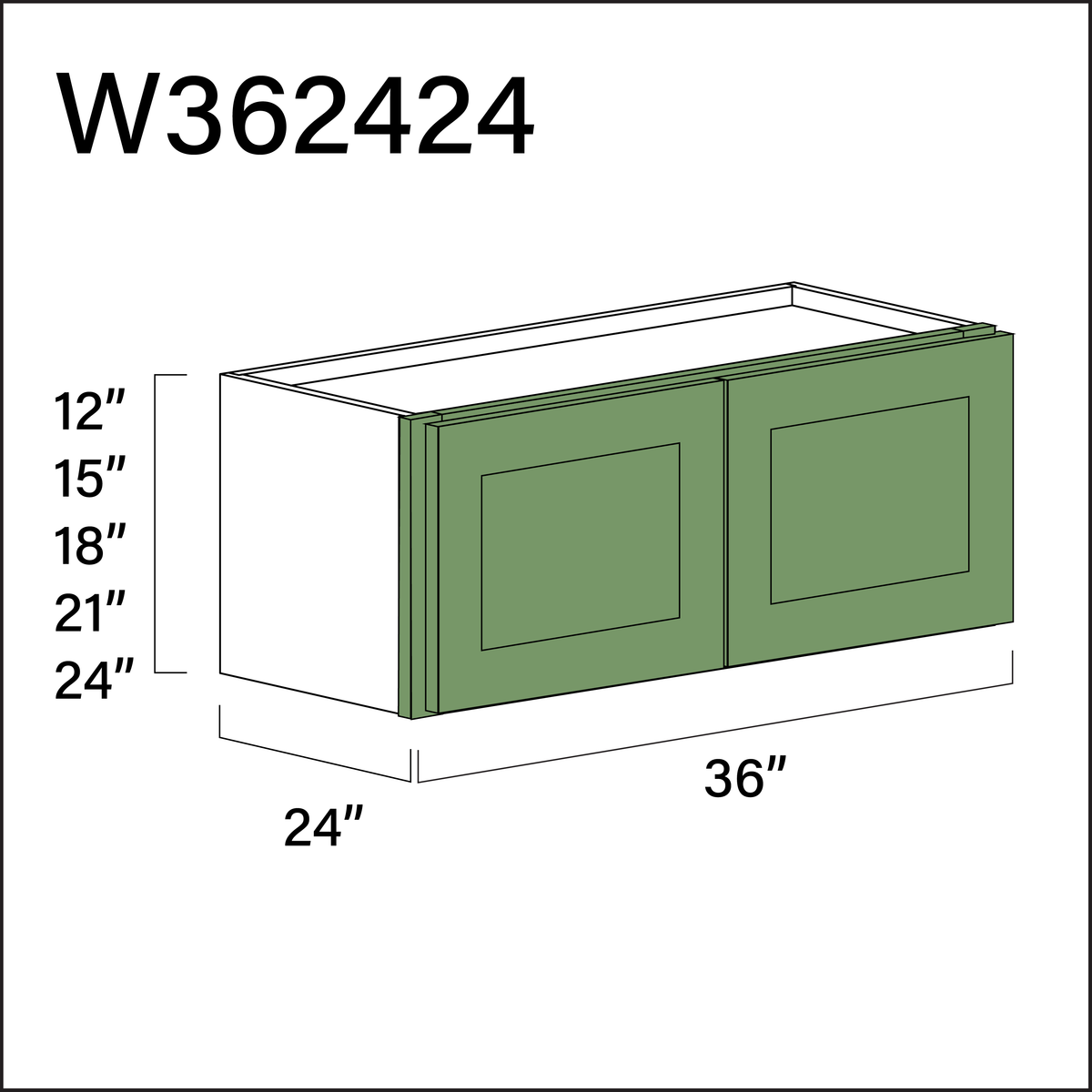 Emerald Green Shaker Wall Bridge Double Door Cabinet - 36" W x 24" H x 24" D