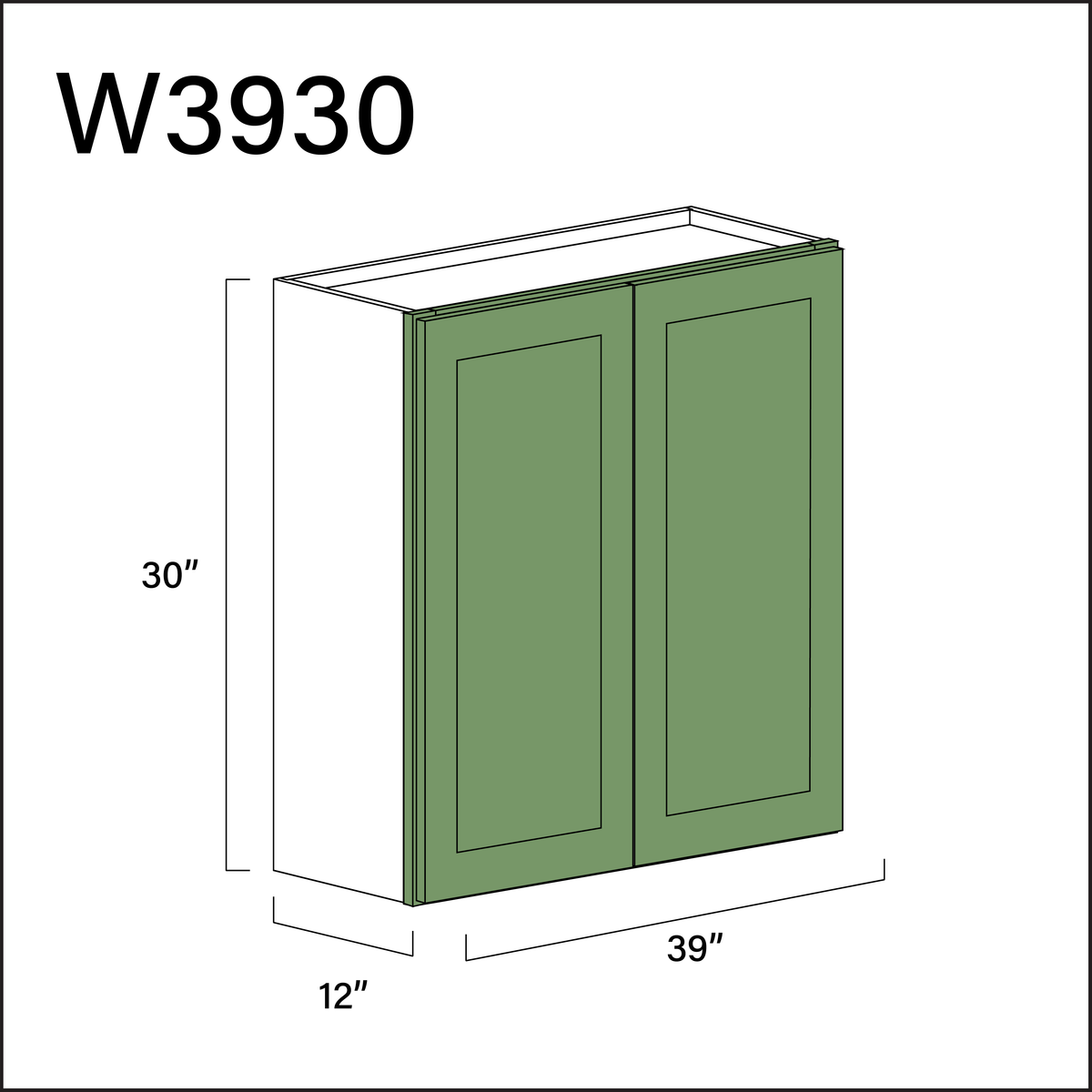 Emerald Green Shaker Double Door Wall Cabinet - 39" W x 30" H x 12" D