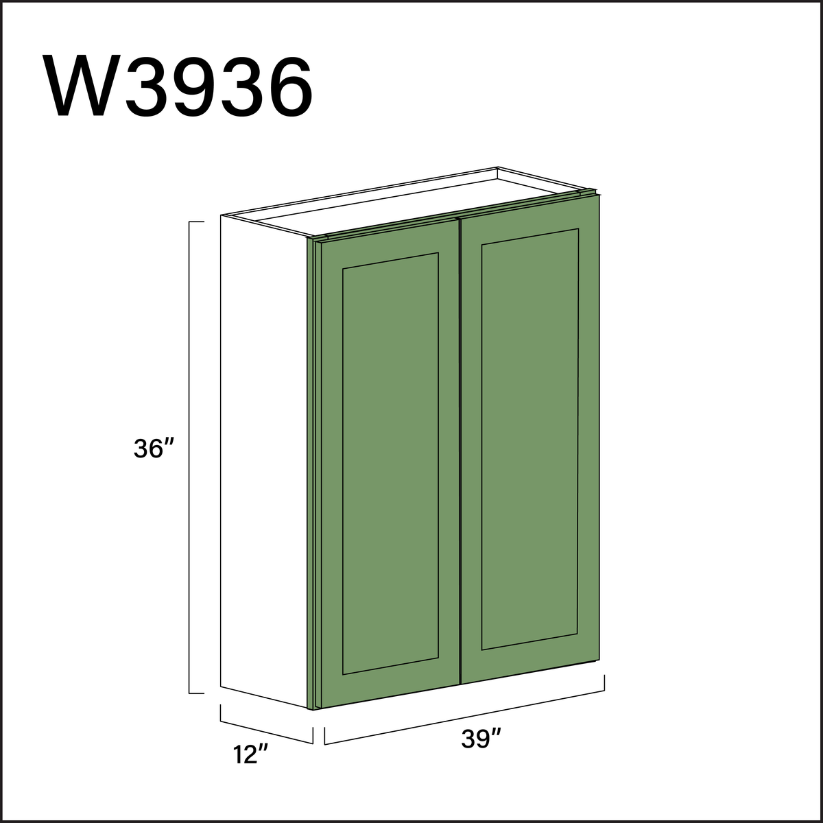 Emerald Green Shaker Double Door Wall Cabinet - 39" W x 36" H x 12" D
