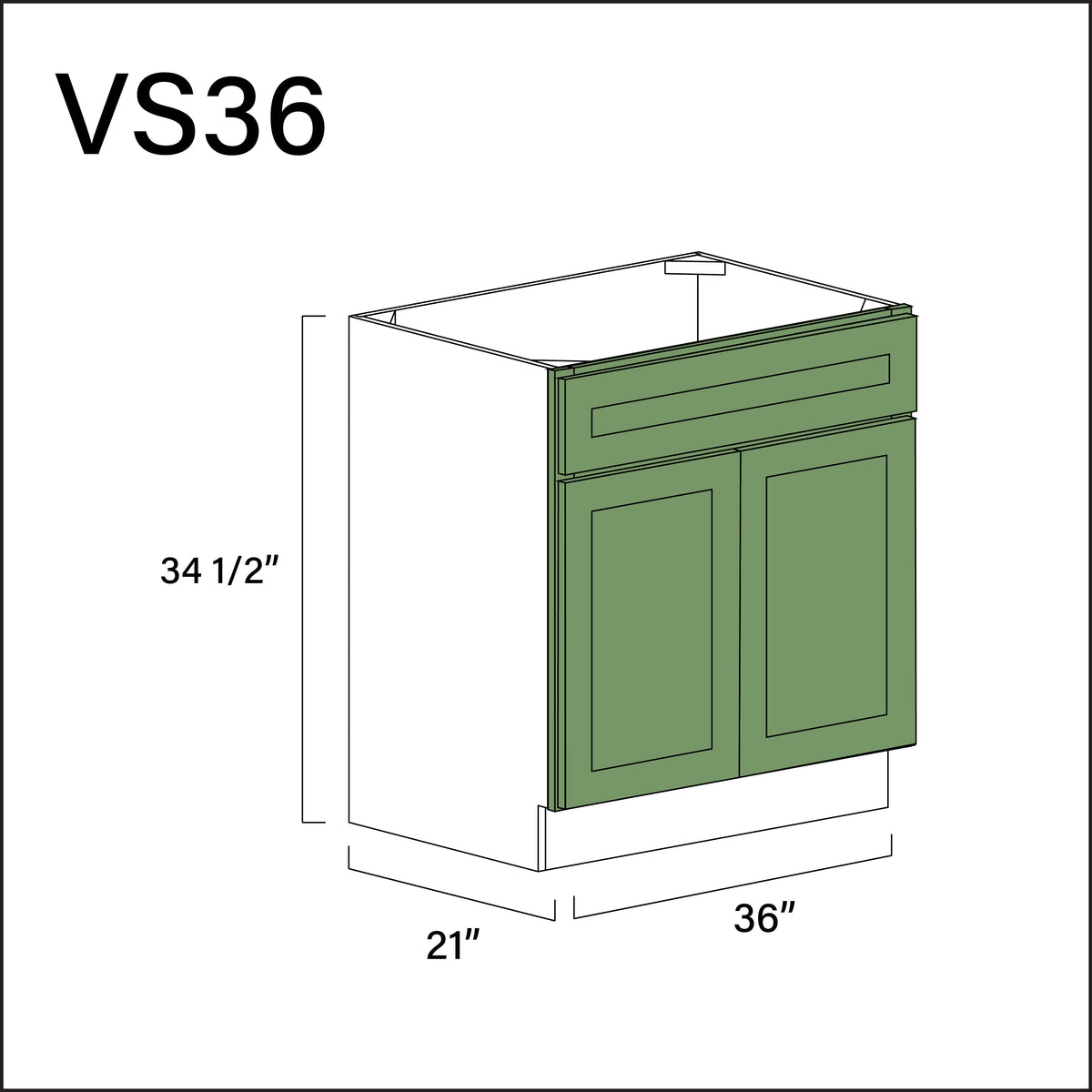 Emerald Green Shaker Vanity Sink Base Cabinet - 36" W x 34.5" H x 21" D