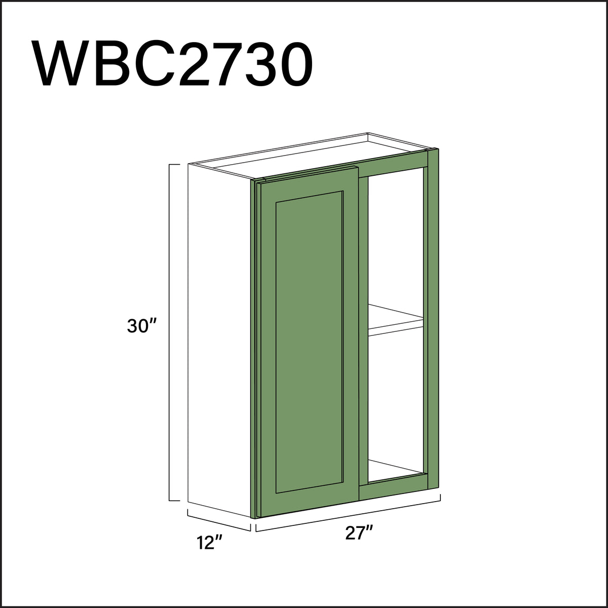 Emerald Green Shaker Wall Blind Corner Cabinet - 27" W x 30" H x 12" D