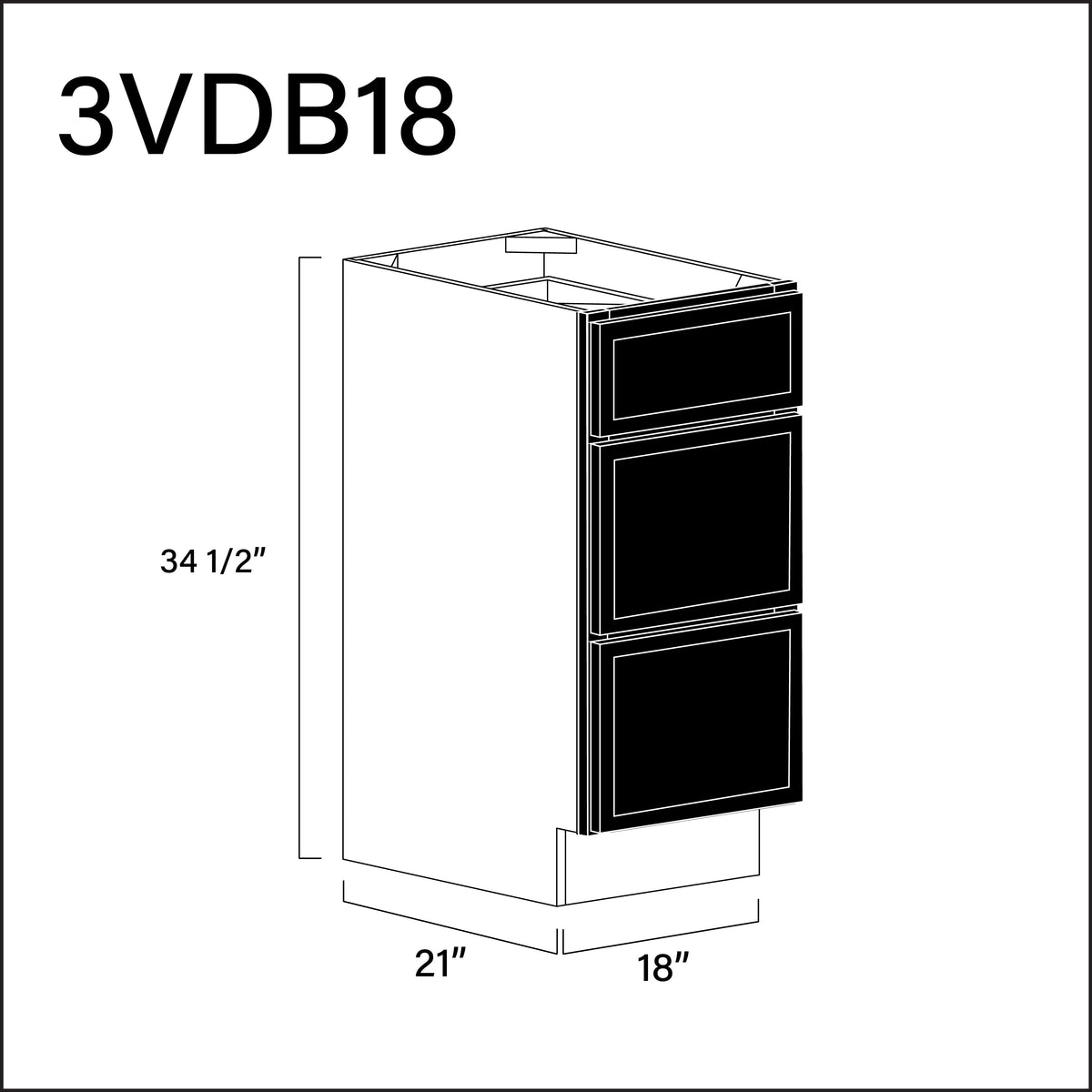 Black Slim Shaker Vanity 3-Drawer Storage Cabinet - 18" W x 34.5" H x 21" D