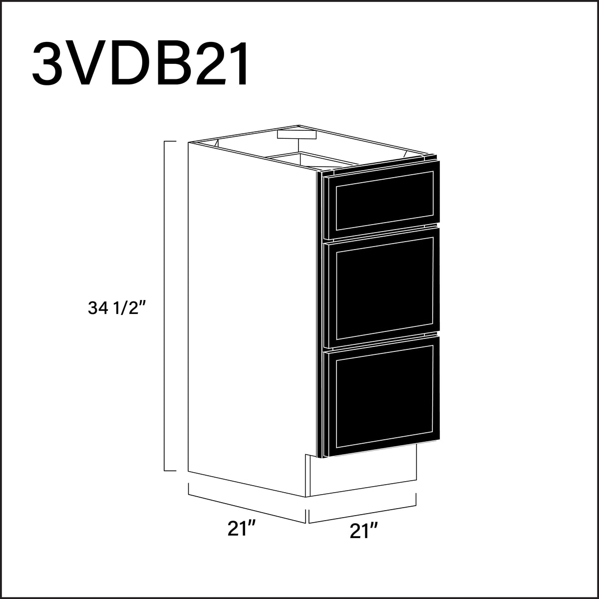 Black Slim Shaker Vanity 3-Drawer Storage Cabinet - 21" W x 34.5" H x 21" D