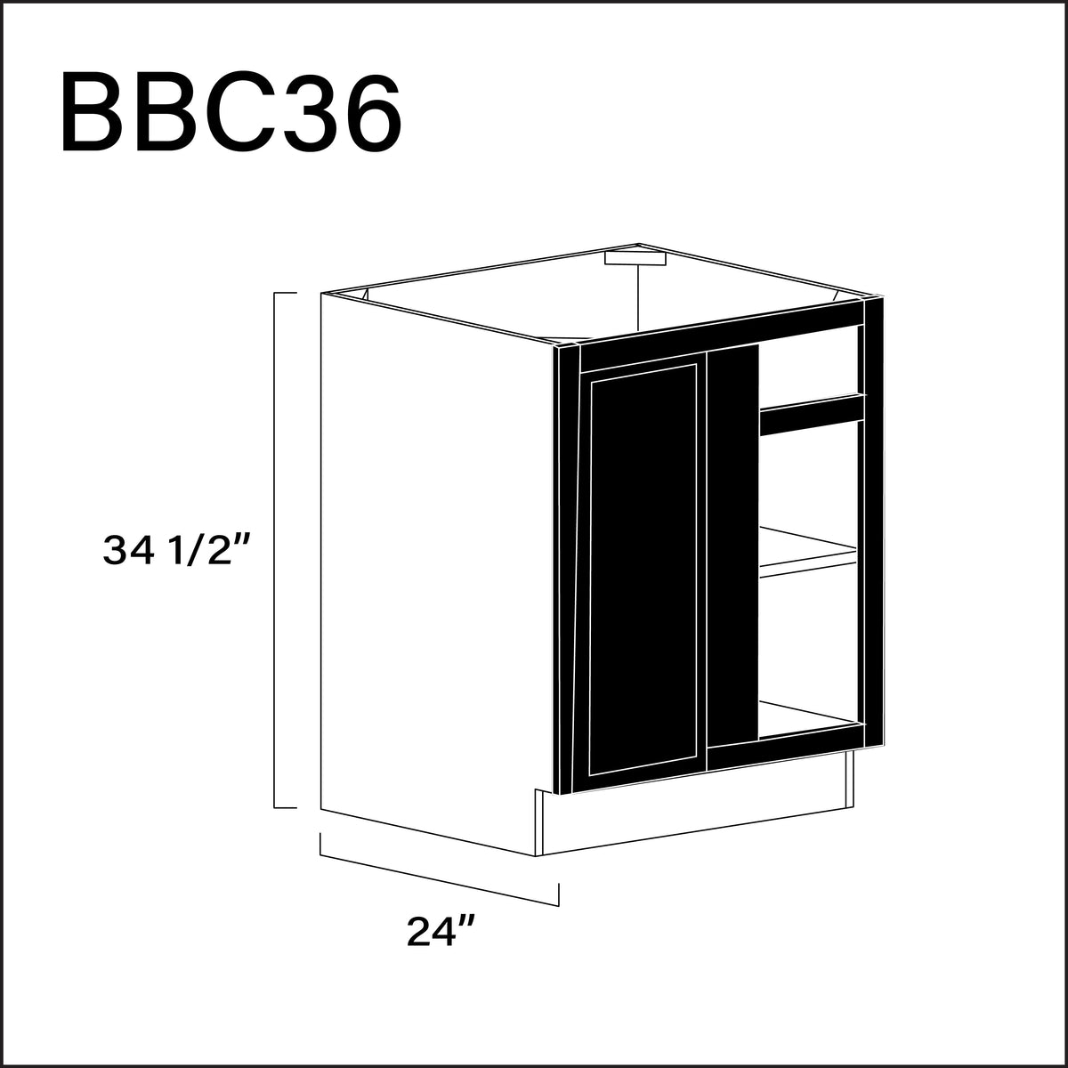 Black Slim Shaker Base Blind Corner Cabinet - 27" W x 34.5" H x 24" D