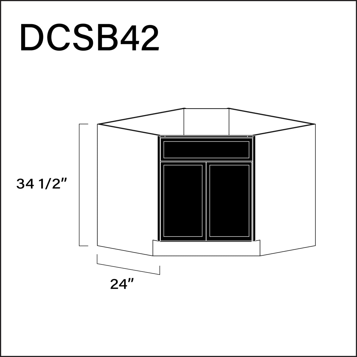 Black Slim Shaker Diagonal Sink Base Kitchen Cabinet - 42" W x 34.5" H x 24" D