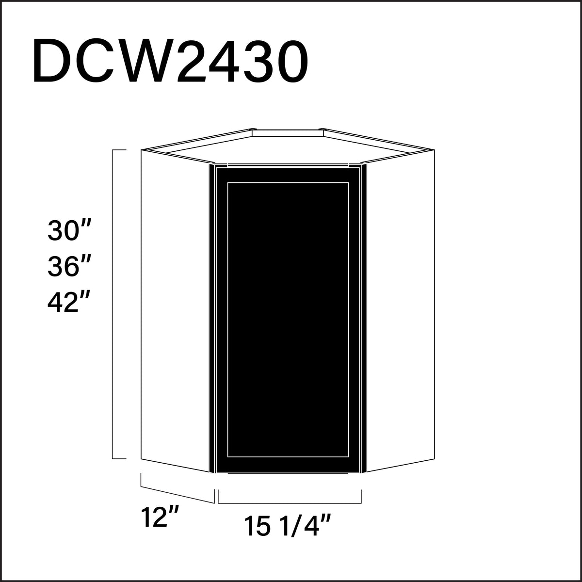 Black Slim Shaker Diagonal Wall Corner Cabinet - 24" W x 30" H x 12" D
