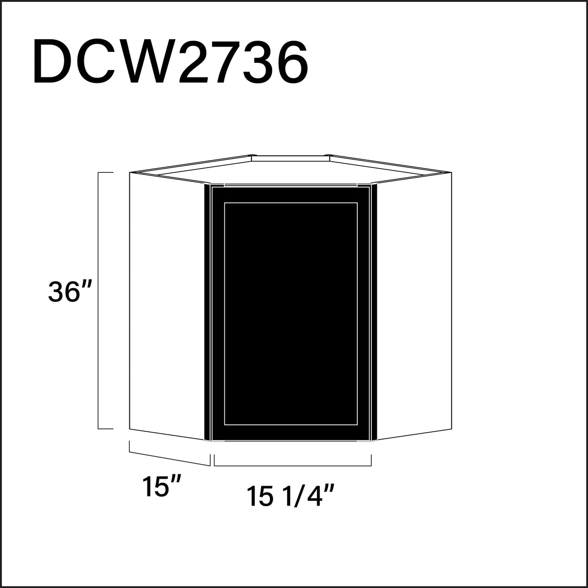 Black Slim Shaker Diagonal Wall Corner Cabinet - 27" W x 36" H x 15" D