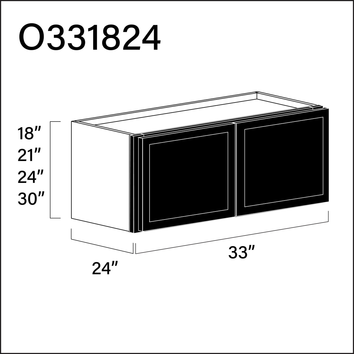 Black Slim Shaker Double Door Oven Upper Cabinet - 33" W x 18" H x 24" D