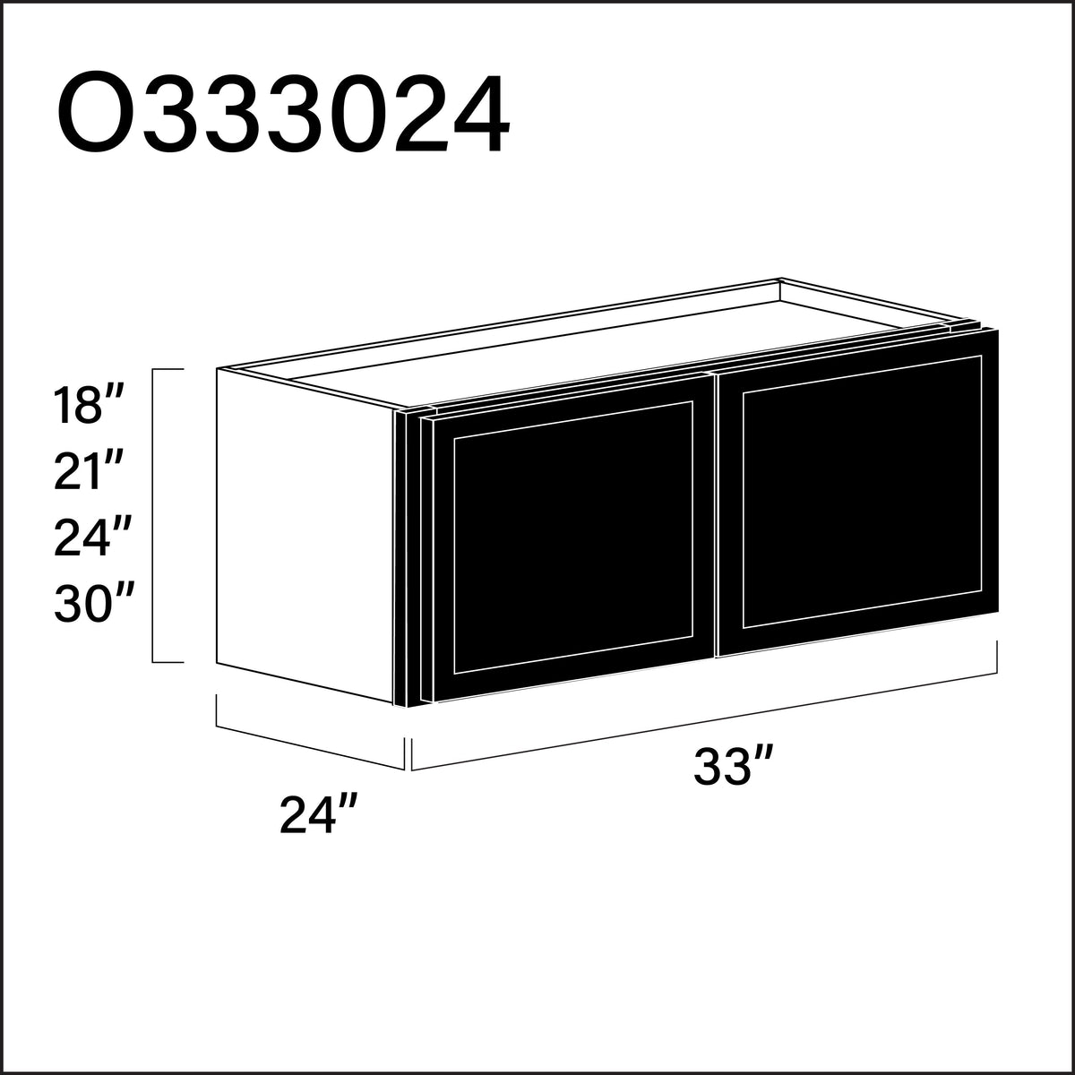 Black Slim Shaker Double Door Oven Upper Cabinet - 33" W x 30" H x 24" D