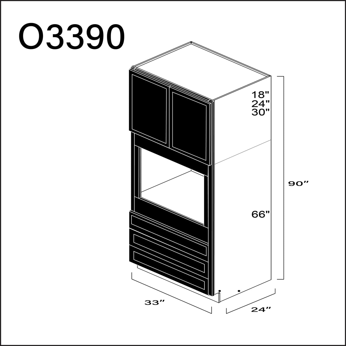 Black Slim Shaker Single Oven Cabinet - 33" W x 90" H x 24" D