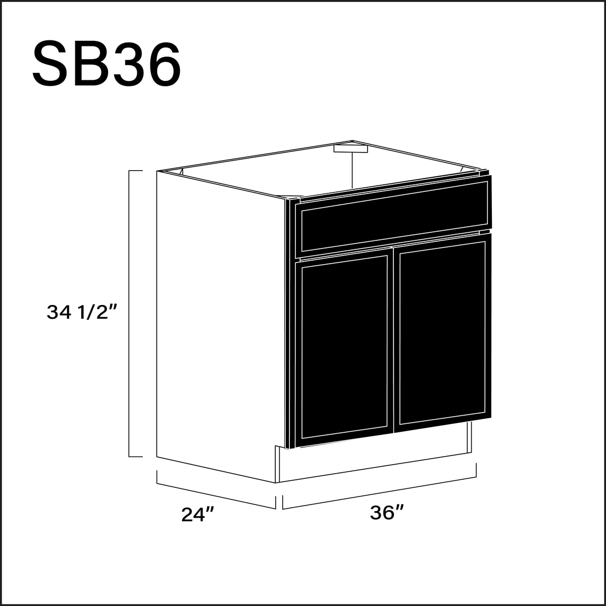Black Slim Shaker Sink Base Kitchen Cabinet - 36" W x 34.5" H x 24" D