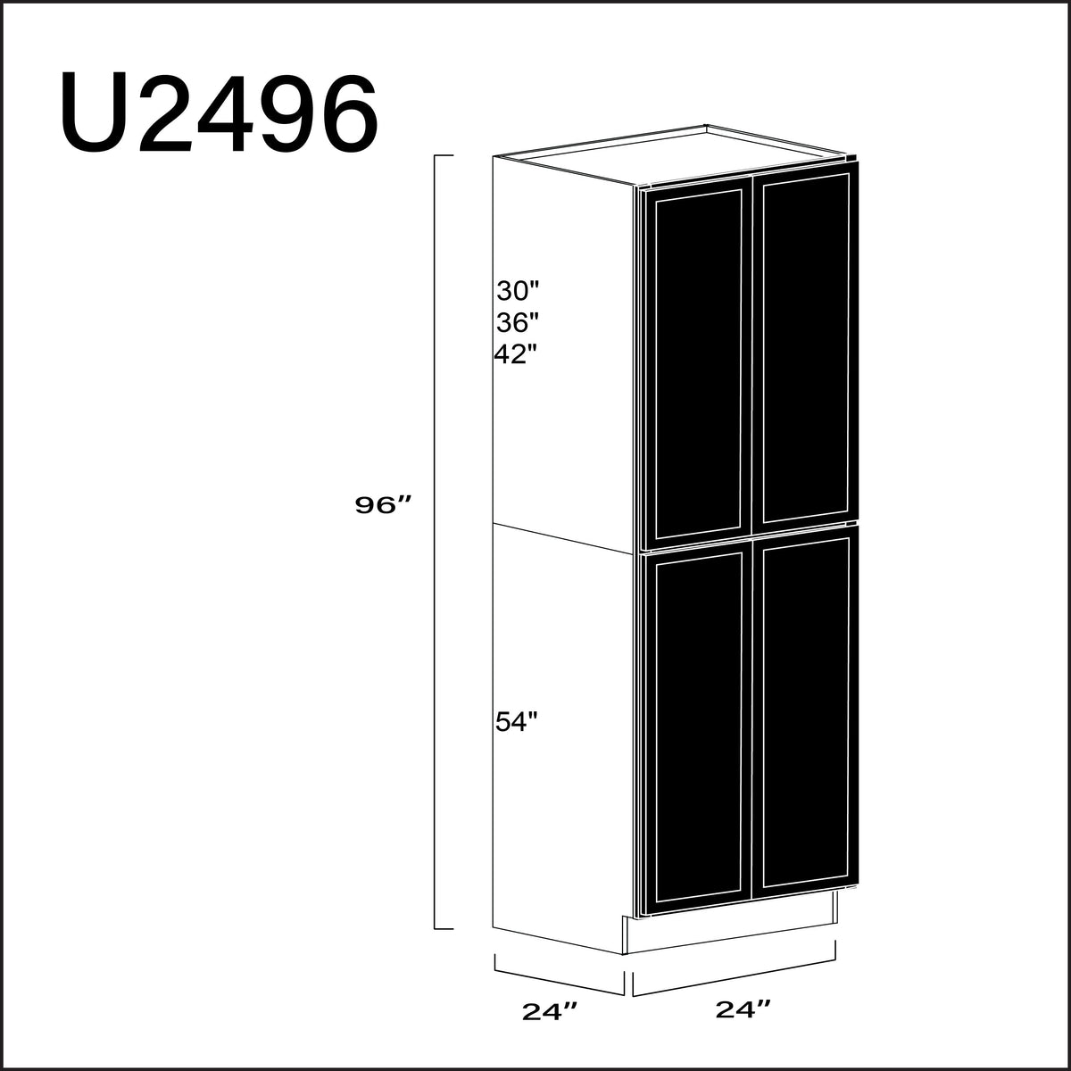 Black Slim Shaker Double Door Pantry Cabinet - 24" W x 96" H x 24" D