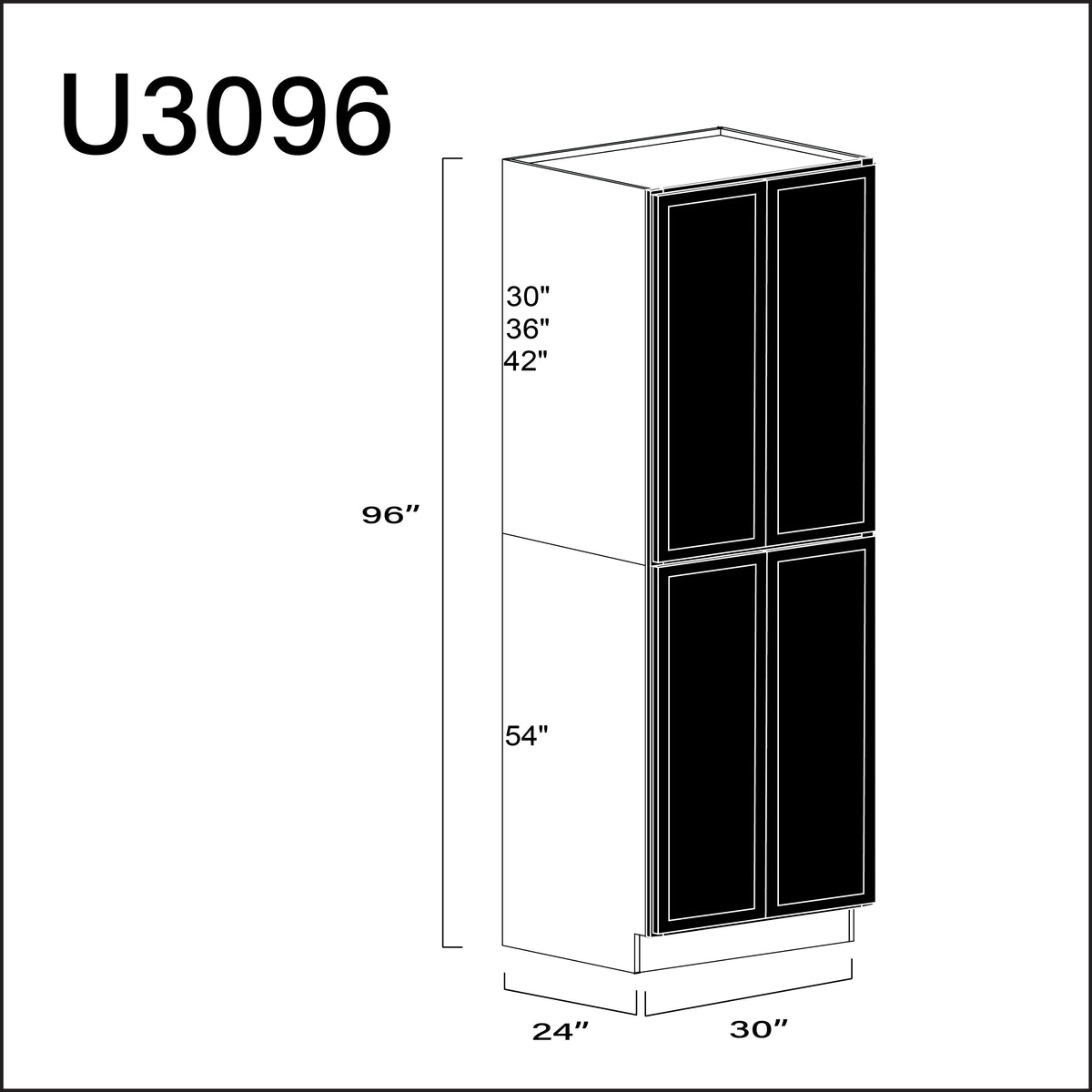 Black Slim Shaker Double Door Pantry Cabinet - 30" W x 96" H x 24" D