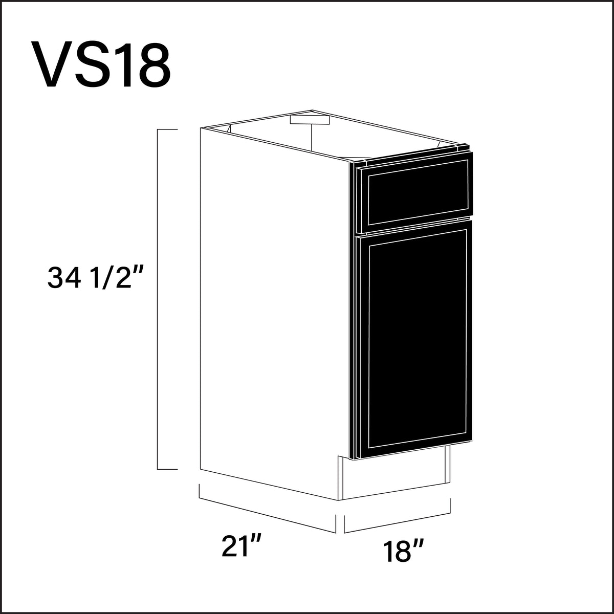 Black Slim Shaker Vanity Sink Base Cabinet - 18" W x 34.5" H x 21" D