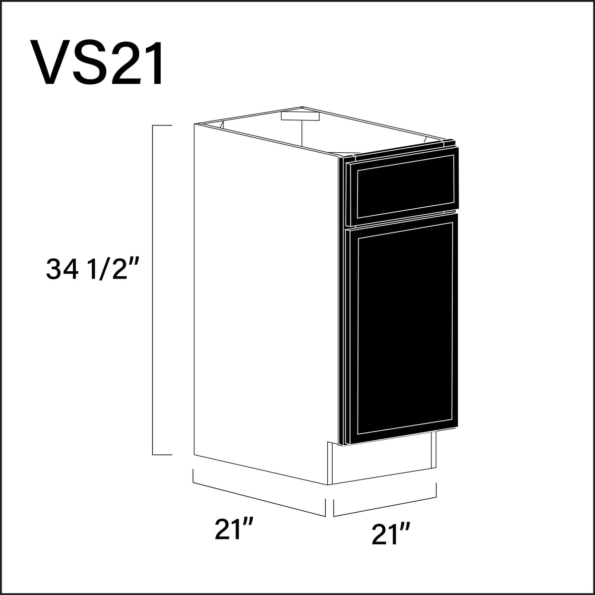 Black Slim Shaker Vanity Sink Base Cabinet - 21" W x 34.5" H x 21" D