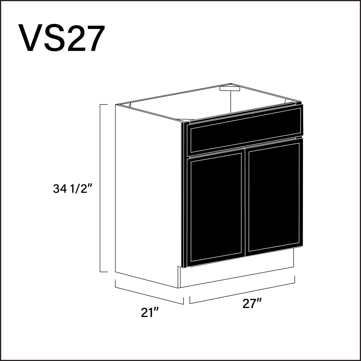 Black Slim Shaker Vanity Sink Base Cabinet - 27" W x 34.5" H x 21" D