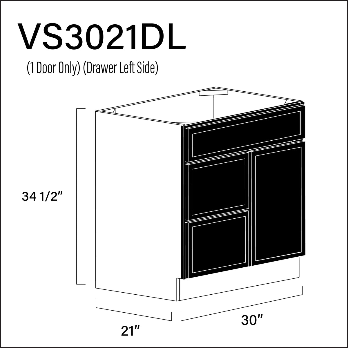Black Slim Shaker 2-Drawer Vanity (L) Base Cabinet - 30" W x 34.5" H x 21" D